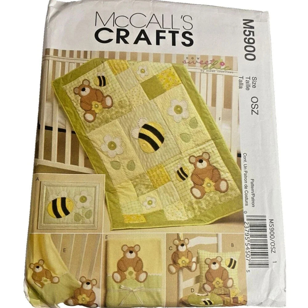 #M5900 McCall's Crafts Quilt, Pillow, Framed Bee, Toy and Bib Sewing Pattern